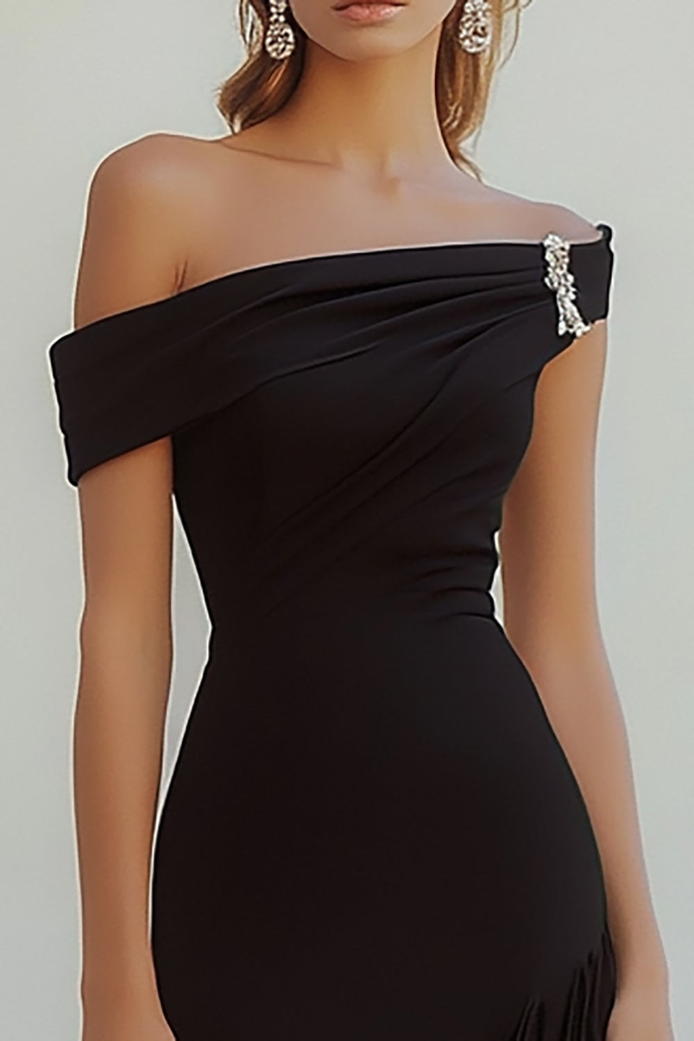 Black One Shoulder Bodycon Short Cocktail Dress with Ruffle
