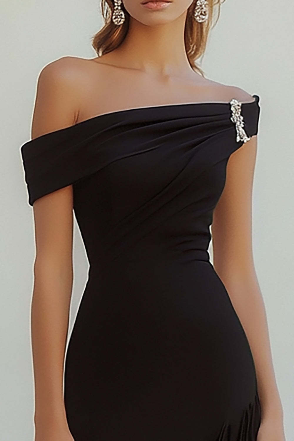 Black One Shoulder Bodycon Short Cocktail Dress with Ruffle