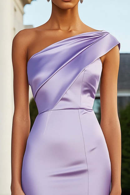 Tight Lilac One Shoulder Short Satin Homecoming Dress