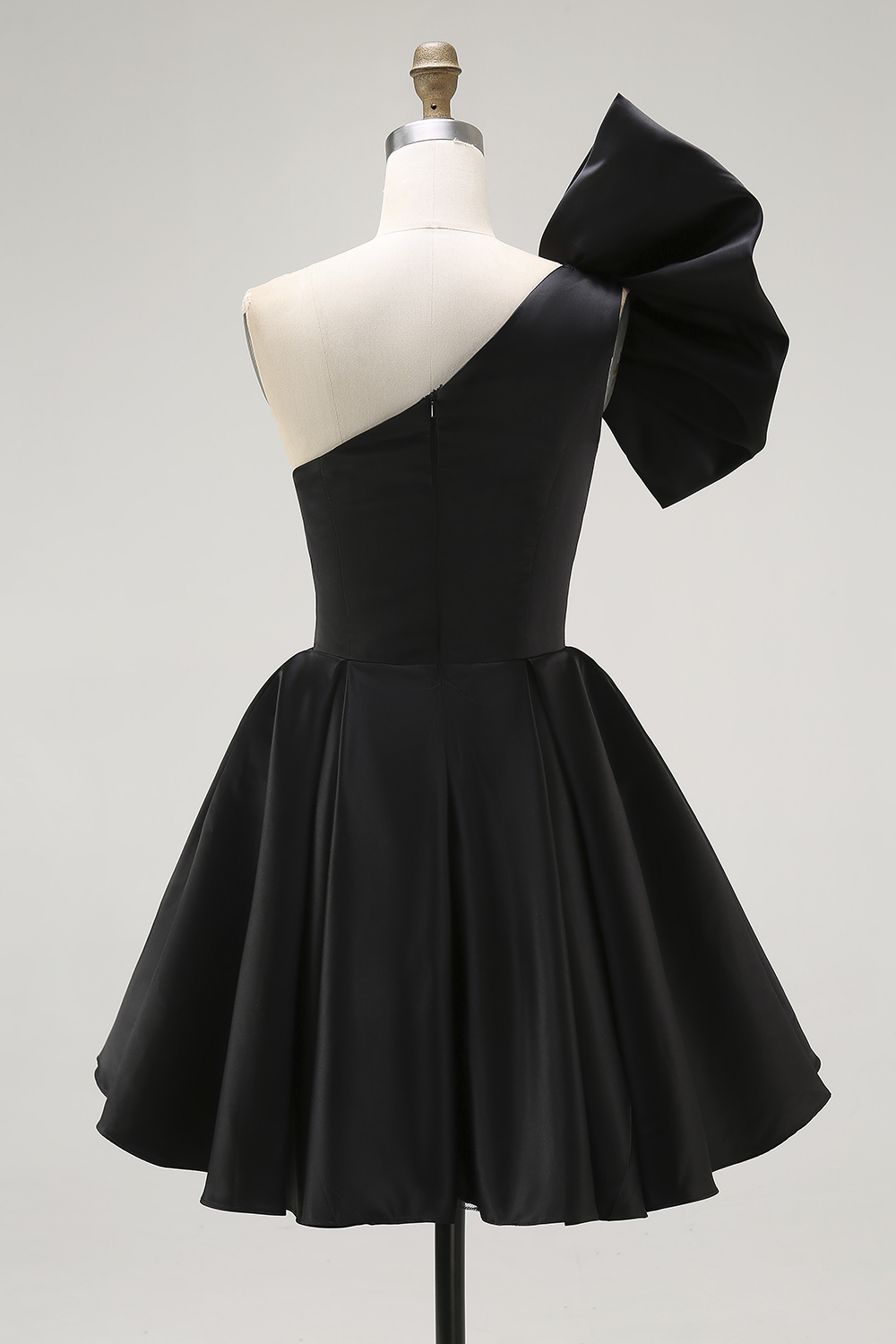 Black Satin A Line Short Homecoming Dress with Ruffles