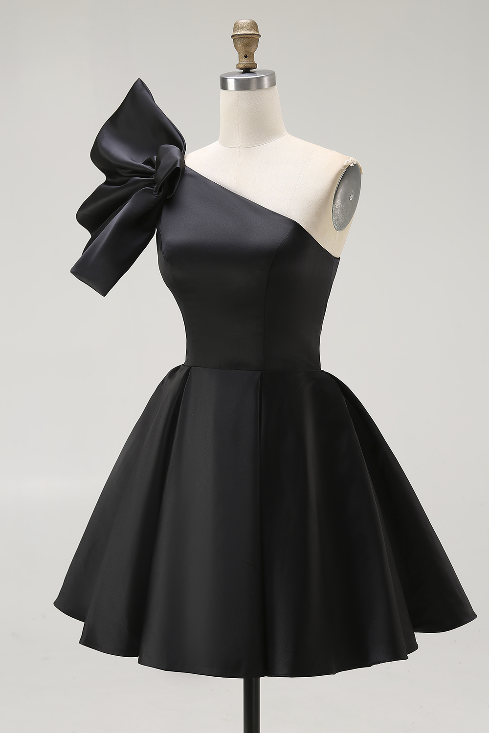 Black A Line Satin Short Homecoming Dress with Ruffles