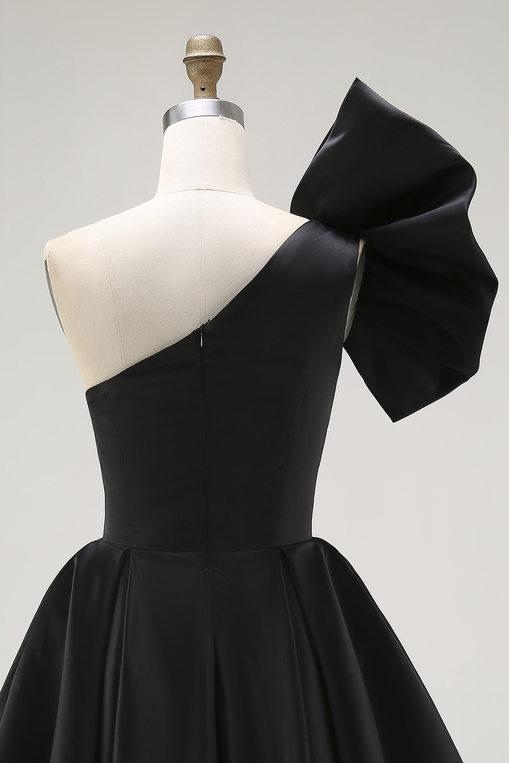 Black A Line Satin Short Homecoming Dress with Ruffles