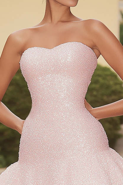 Sparkly Pink Sweetheart Sequins A Line Short Homecoming Dress with Ruffles
