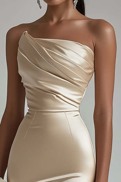Champagne Strapless Satin Tight Mini Homecoming Dress