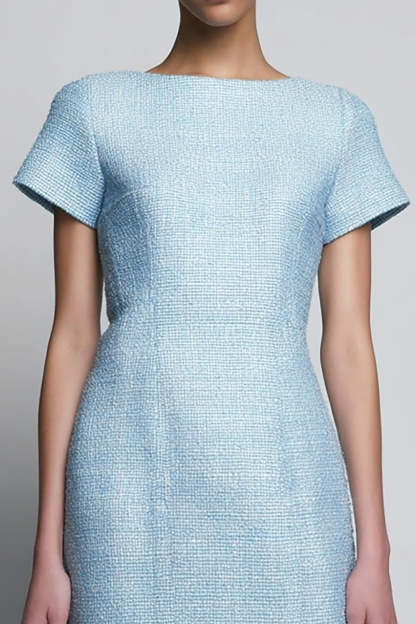 Sky Blue Bateau Neck Short Homecoming Outfits with Sleeves