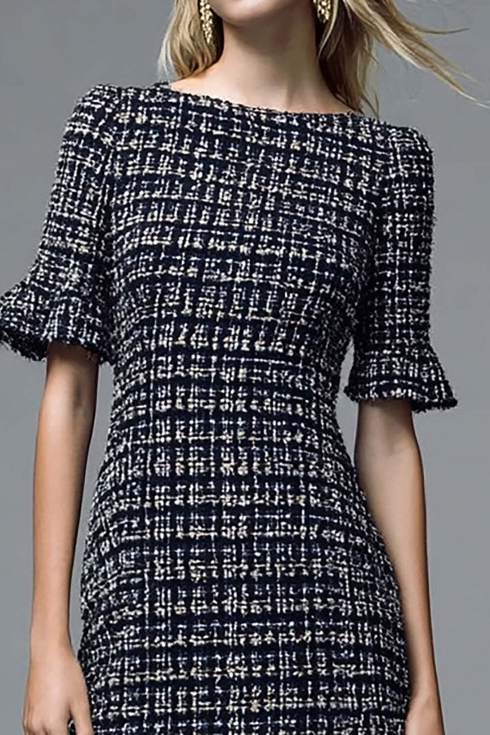 Black Plaid Short Sleeves Ruffled Midi Homecoming Outfits