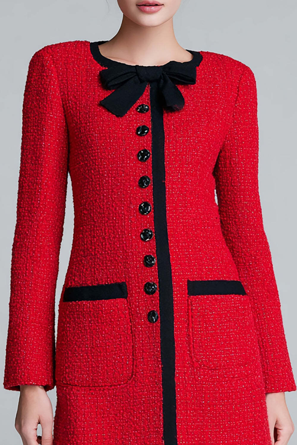 One Piece Red Pencil Buttons Short Homecoming Outfits with Bow