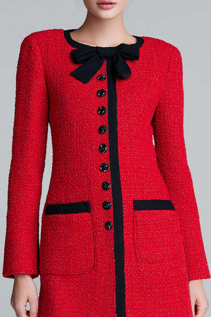One Piece Red Pencil Buttons Short Homecoming Outfits with Bow