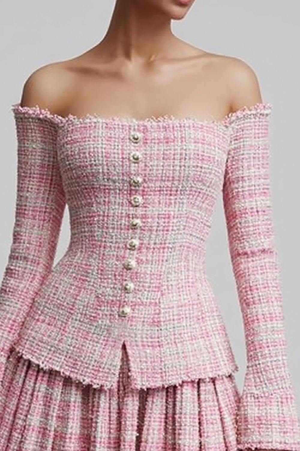 2 Piece Pink Off the Shoulder Pleated Short Homecoming Outfits
