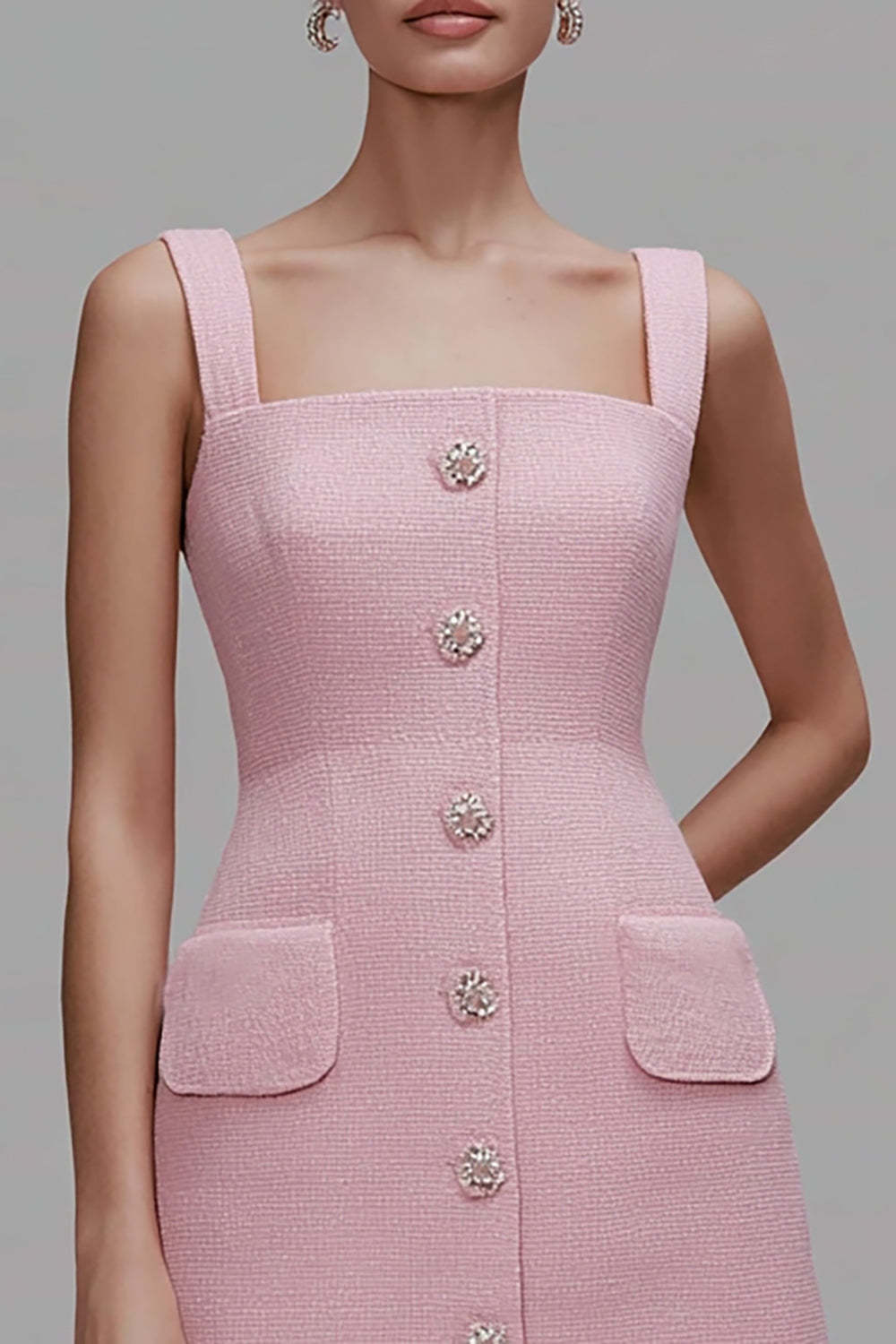 Pink Square Neck Short Homecoming Outfits with Buttons