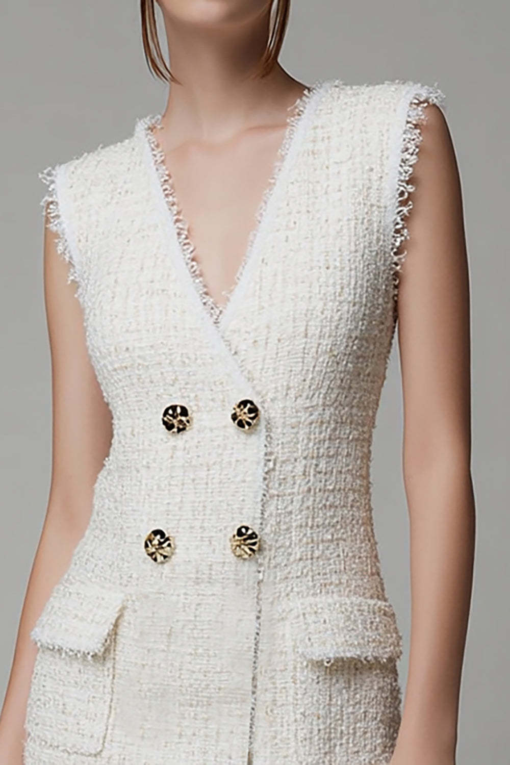 Ivory Tight Double Breasted Short Homecoming Outfits with Pockets