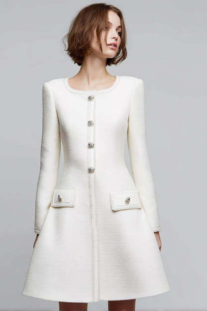 Leely Women Ivory Short Homecoming Outfits Long Sleeves A Line Round Neck Pageant Interview Outfits
