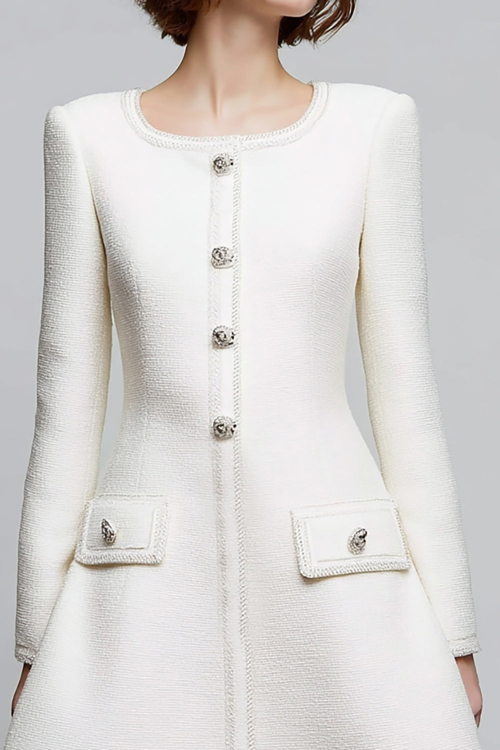 Ivory Round Neck A Line Short Homecoming Outfits with Buttons