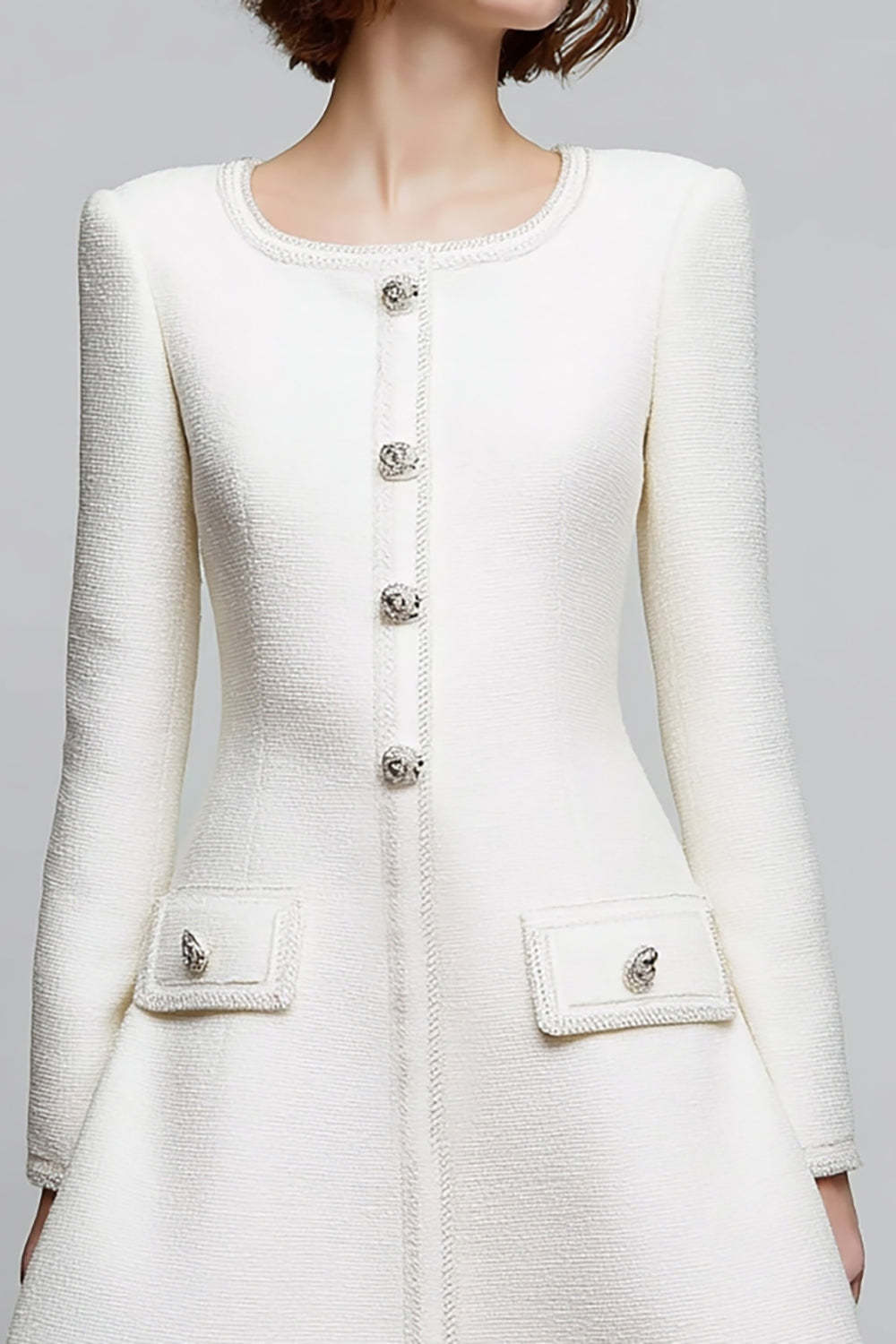 Ivory Round Neck A Line Short Homecoming Outfits with Buttons