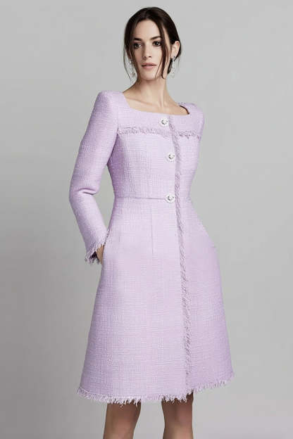 Leely Women Lilac Midi Homecoming Outfits Long Sleeves A Line Square Neck Pageant Interview Outfits