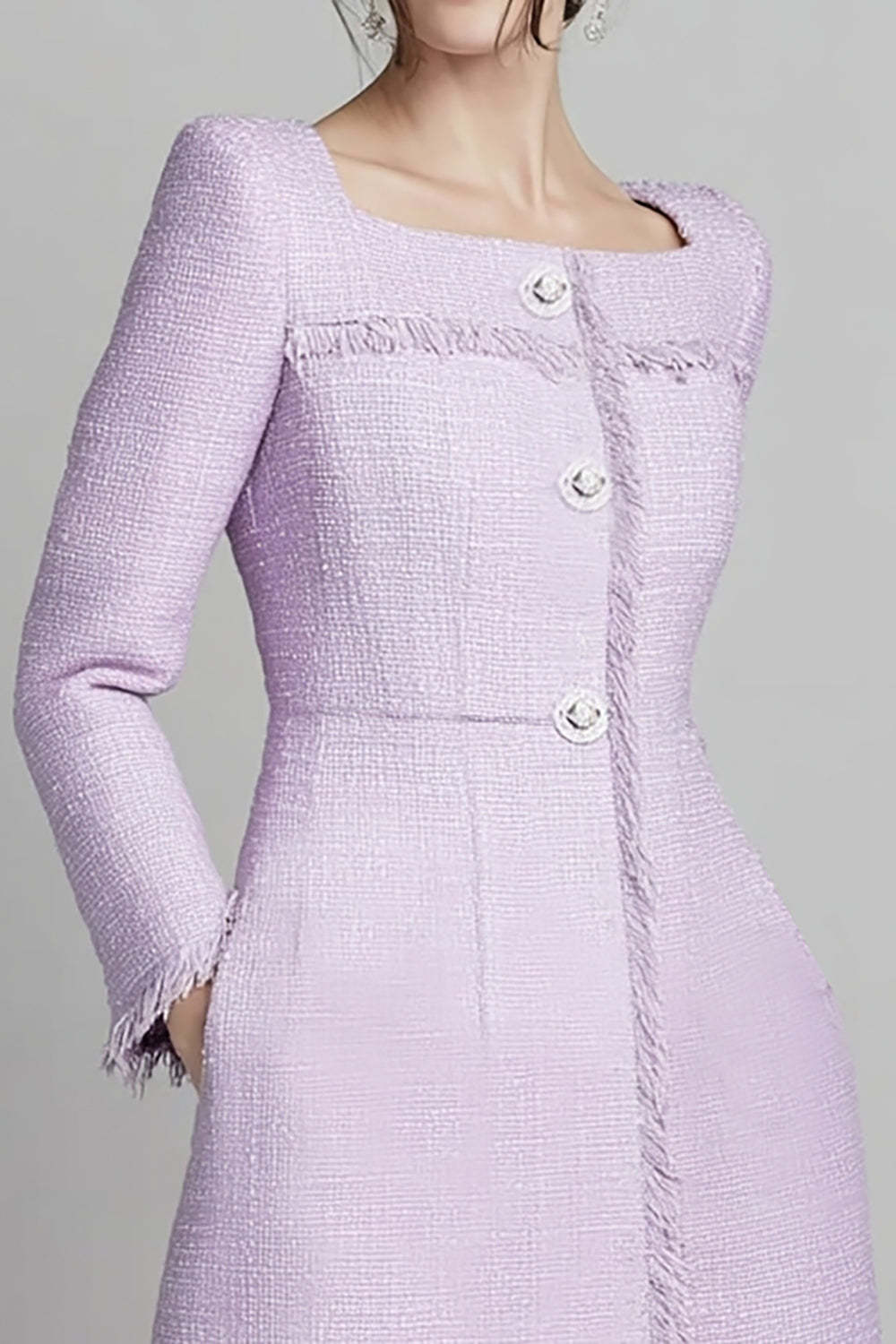 Lilac Square Neck A Line Midi Homecoming Outfits with Buttons