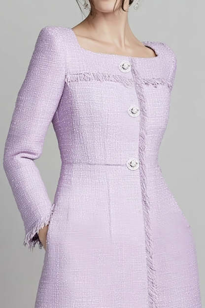 Lilac Square Neck A Line Midi Homecoming Outfits with Buttons