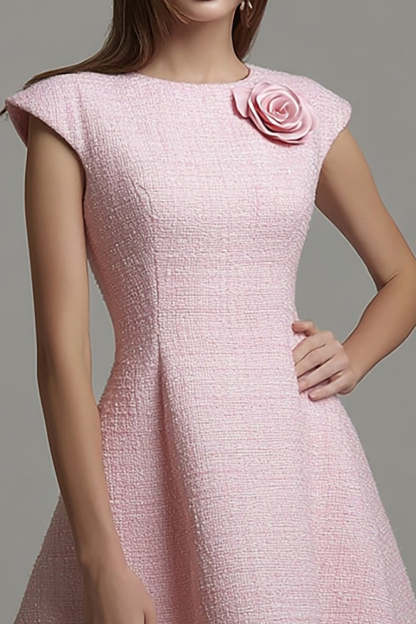 Pink Cap Sleeves A Line Short Homecoming Outfits with 3D Flowers