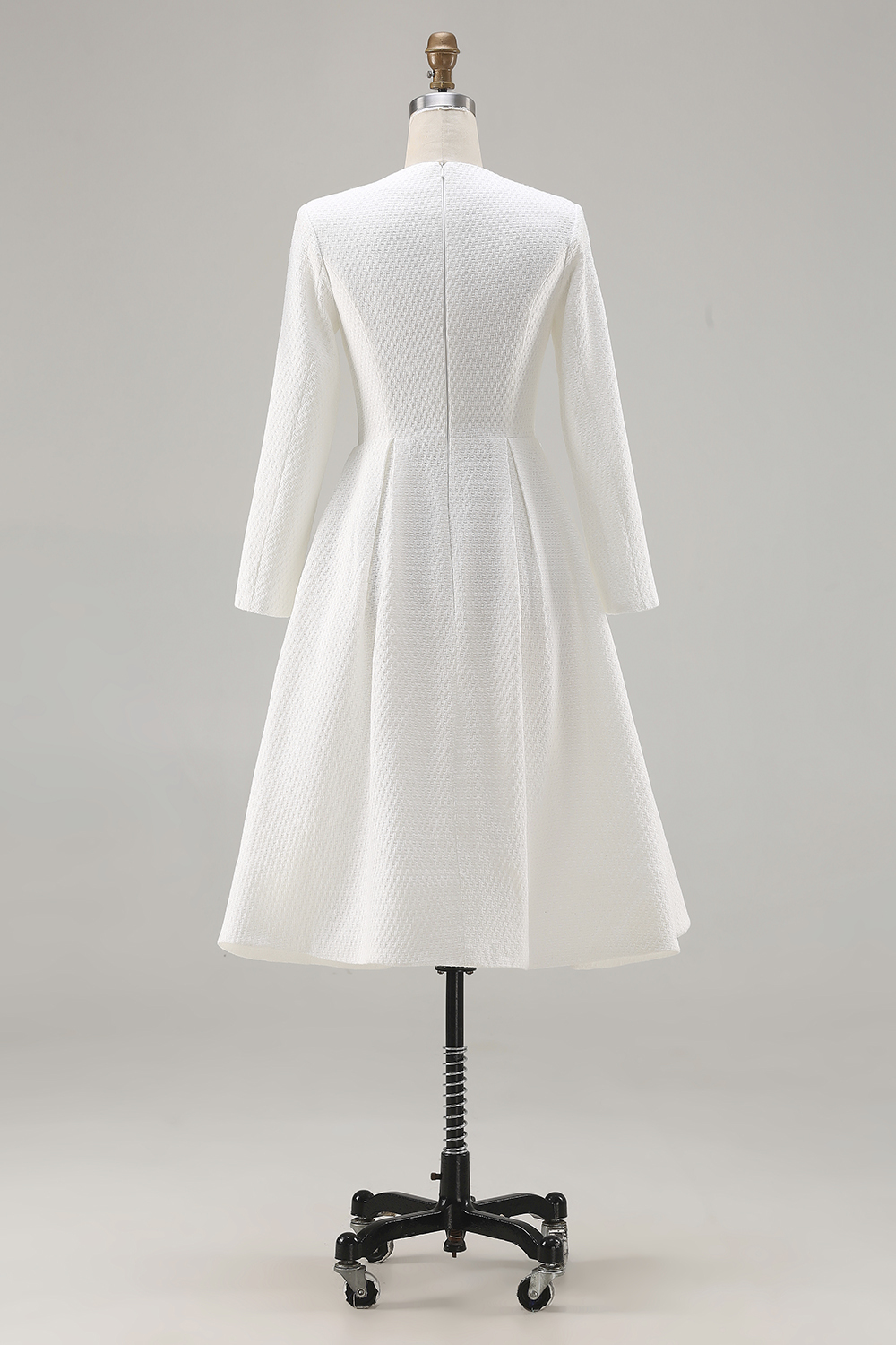 Tweed Ivory Long Sleeves A Line Midi Pageant Interview Dress with Pockets