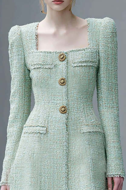 Mint Green Square Neck A Line Short Homecoming Dress with Sleeves