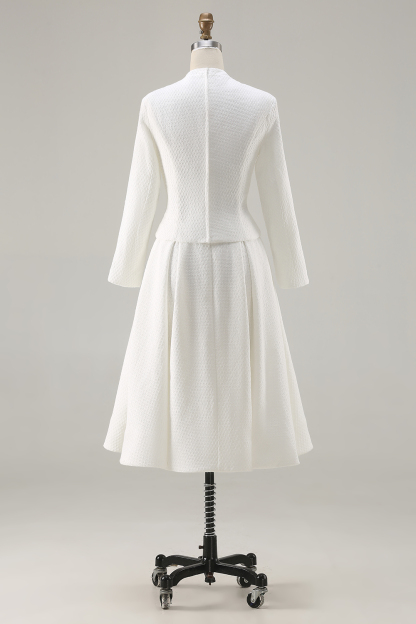 Ivory 2 Piece Midi A Line Homecoming Outfits with Buttons