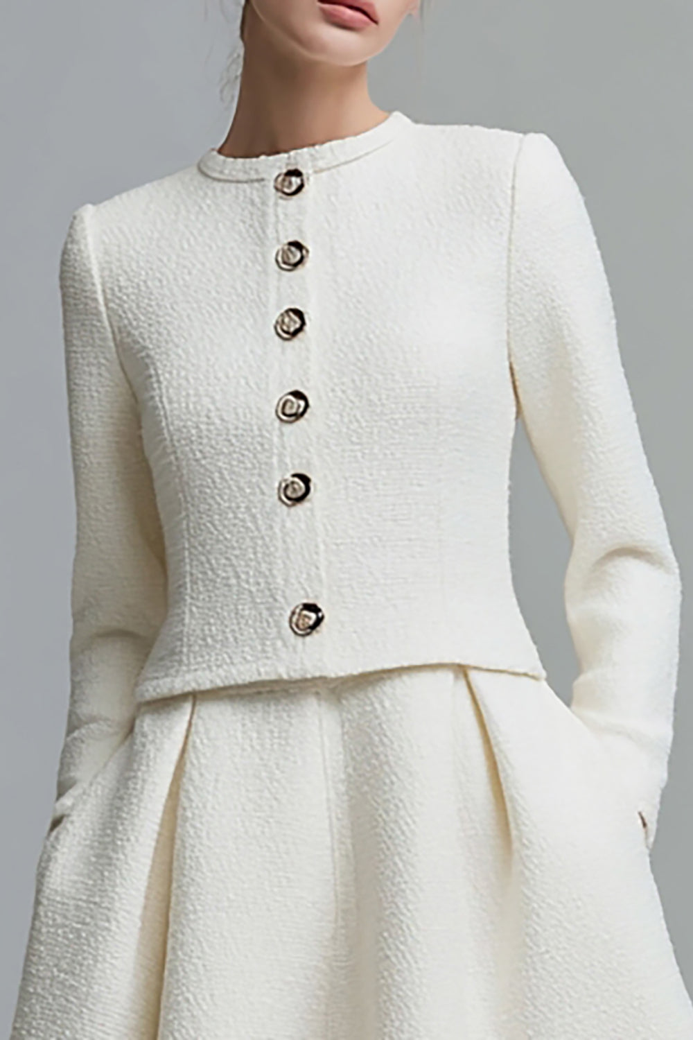 Ivory 2 Piece Midi A Line Homecoming Outfits with Buttons