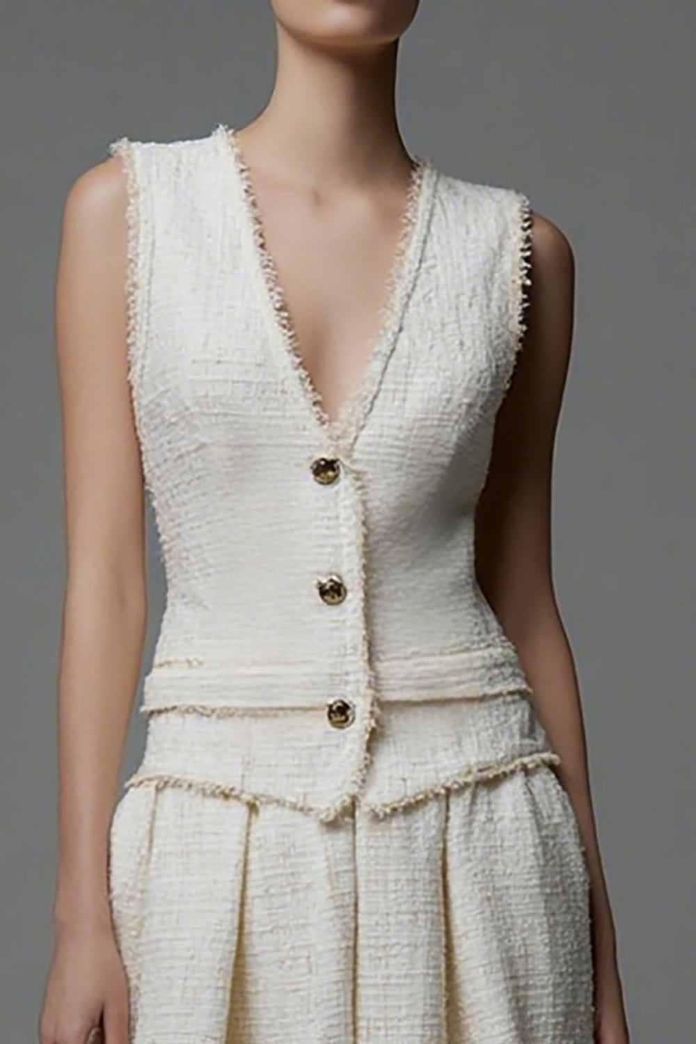 Ivory 2 Piece V Neck Short Homecoming Outfits with Buttons