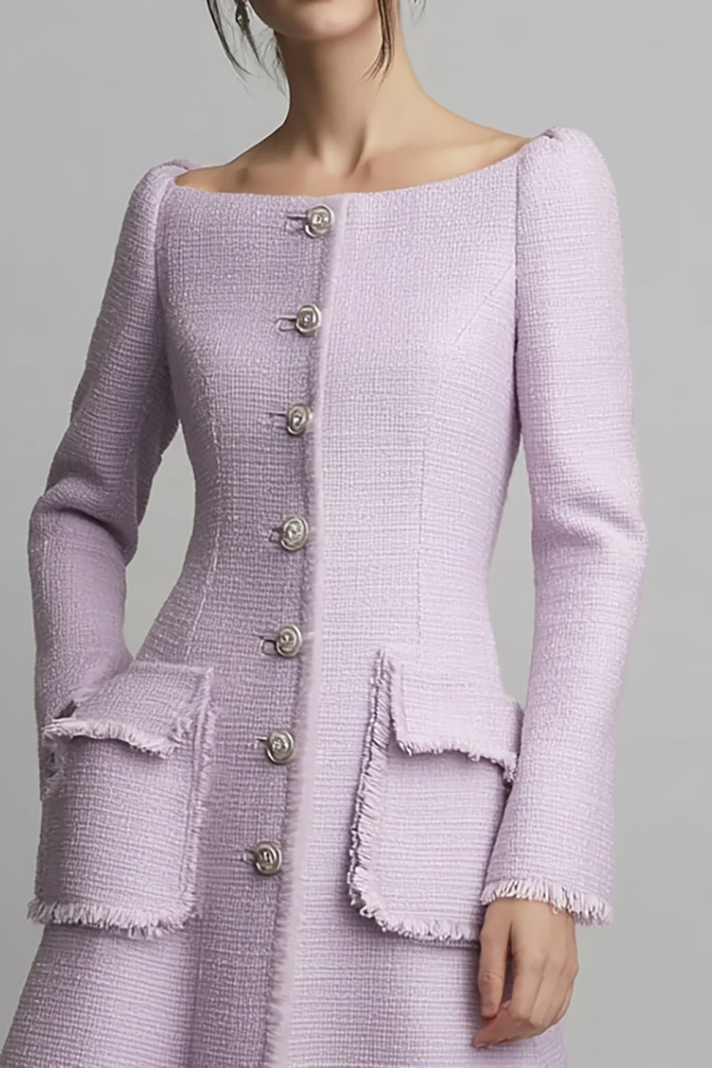 Lilac Boat Neck A Line Short Homecoming Dress with Buttons