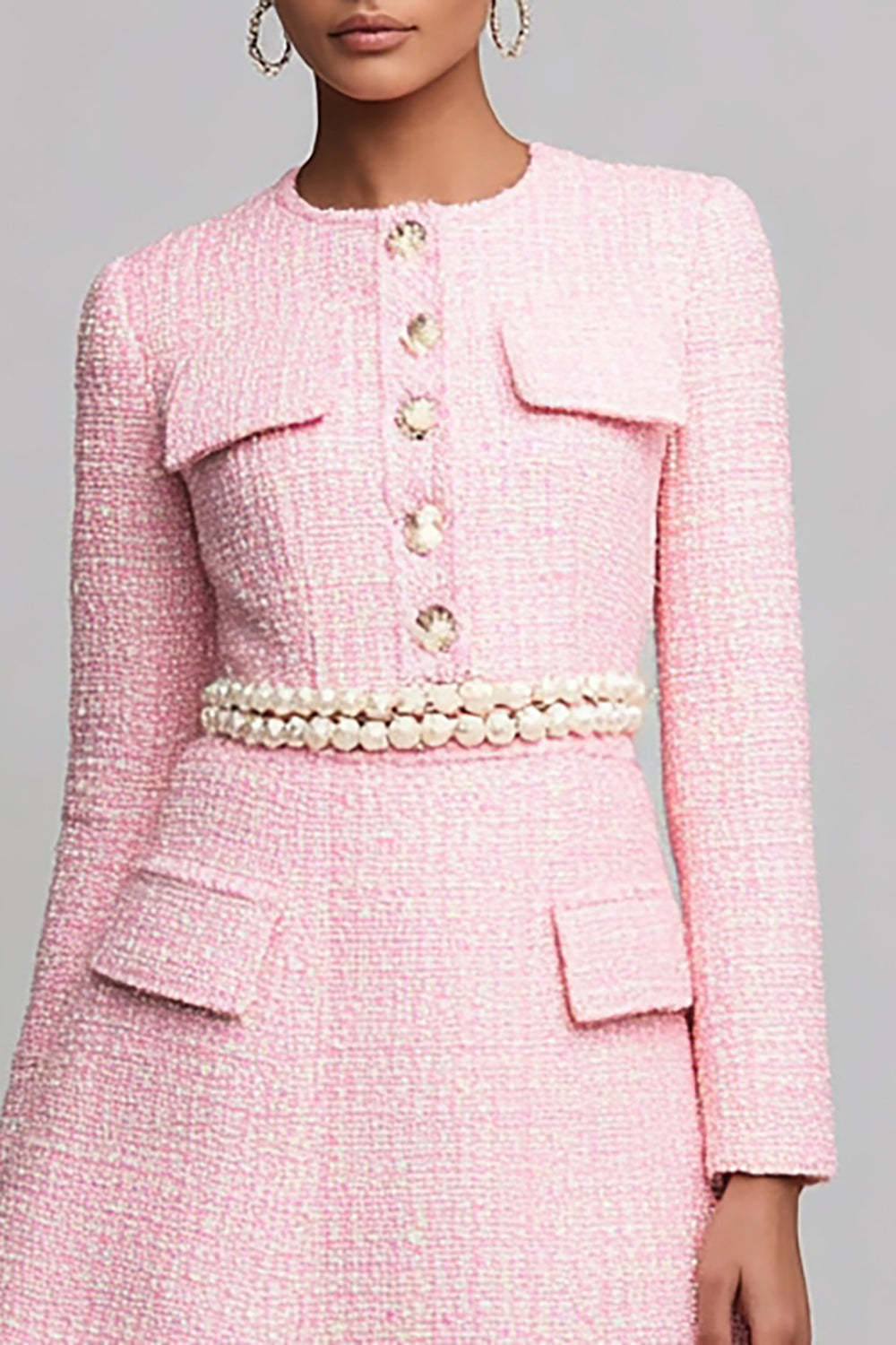 Pink A Line Long Sleeves Short Homecoming Dress with Pearls