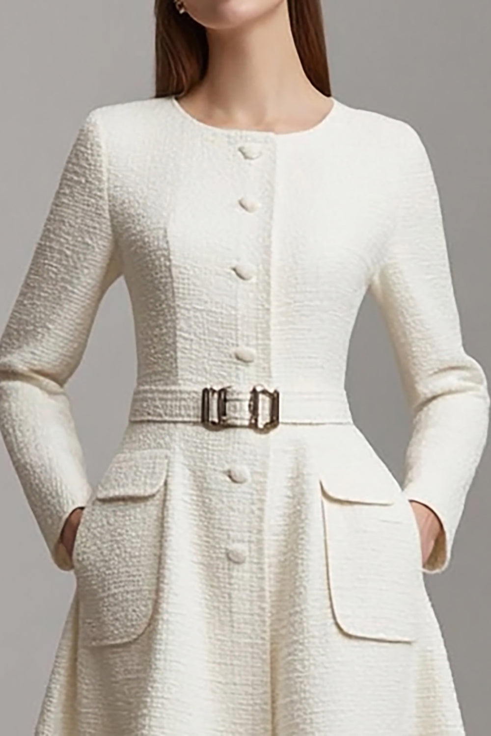 Ivory A Line Boat Neck Midi Homecoming Outfits with Pockets