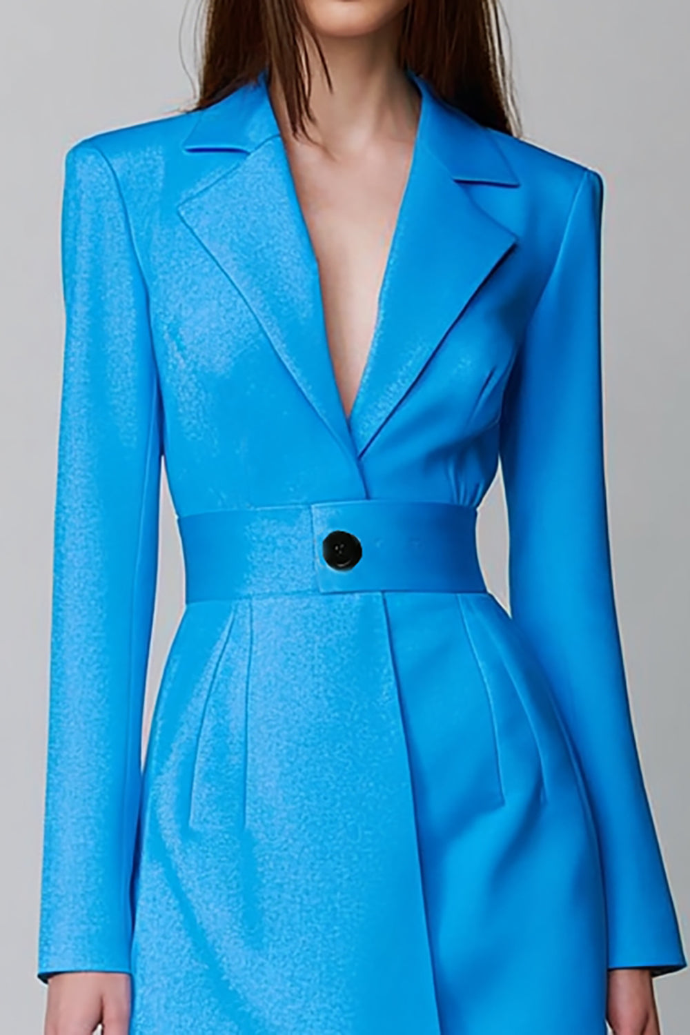 Blue Pencil Notched Lapel Short Blazer Dress with Belt