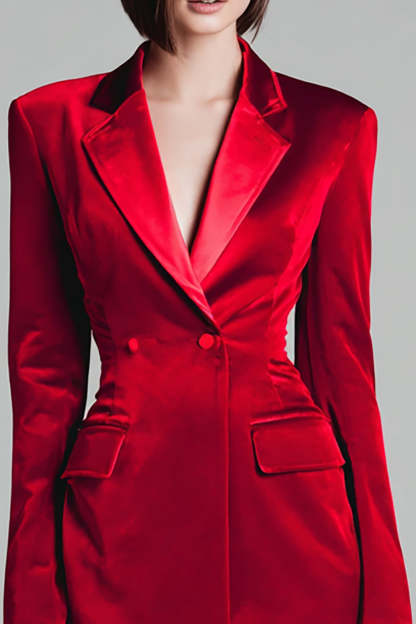 Red Notched Lapel Tight Velvet Short Blazer Dress with Sleeves