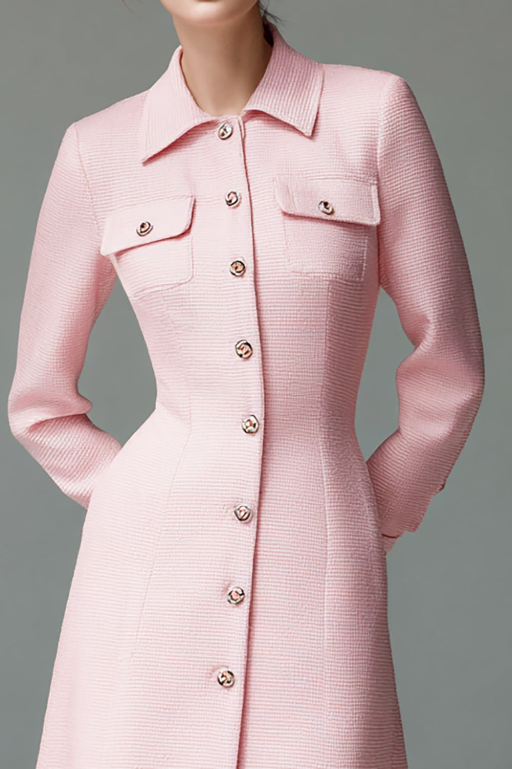 Pink Collar Neck Single Breasted One Piece Short Blazer Dress with Sleeves