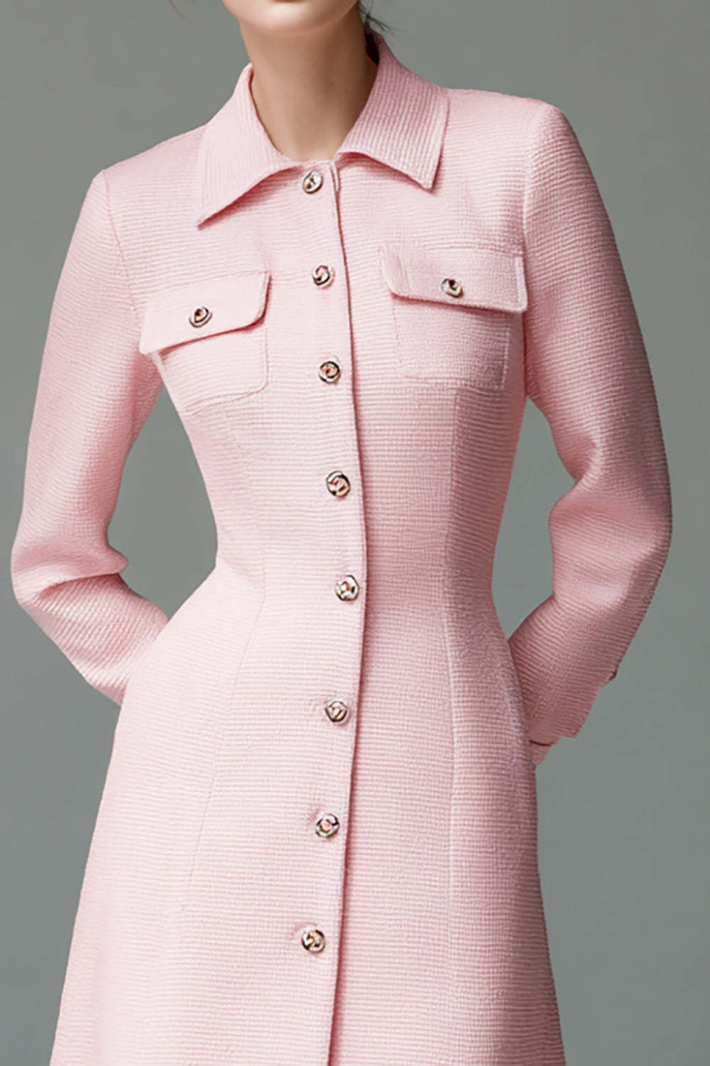 Pink Collar Neck Single Breasted One Piece Short Blazer Dress with Sleeves