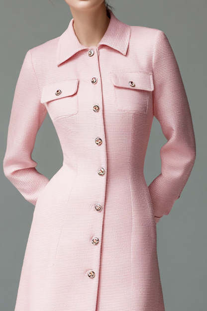 Pink Collar Neck Single Breasted One Piece Short Blazer Dress with Sleeves