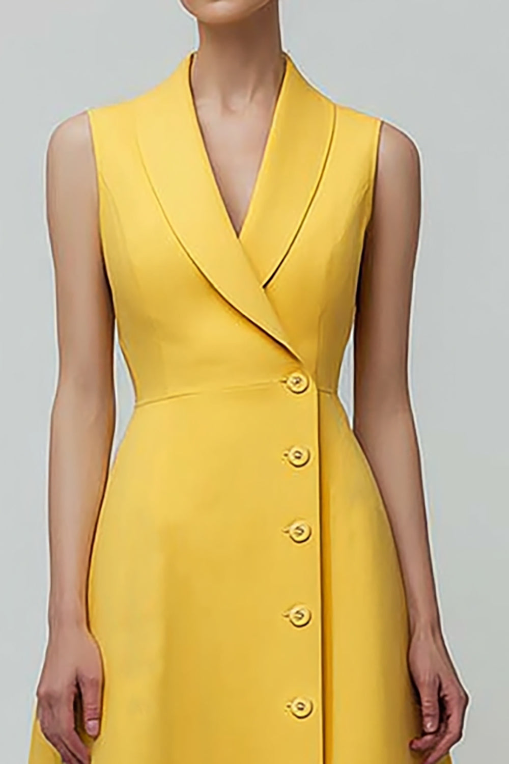 One Piece Yellow Shawl Lapel A Line Single Breasted Midi Blazer Dress