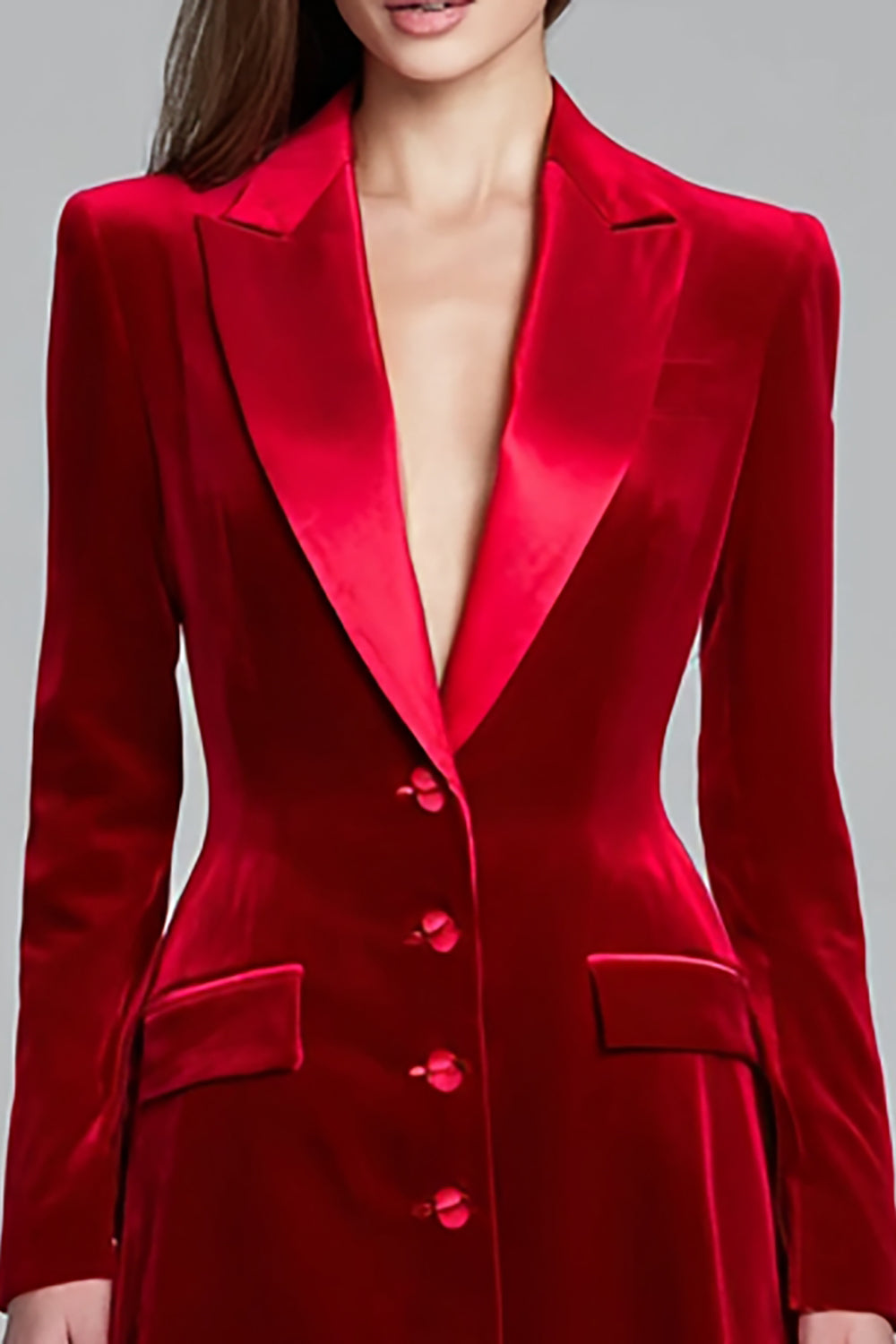 Velvet Burgundy Single Breasted Short Blazer Dress with Sleeves