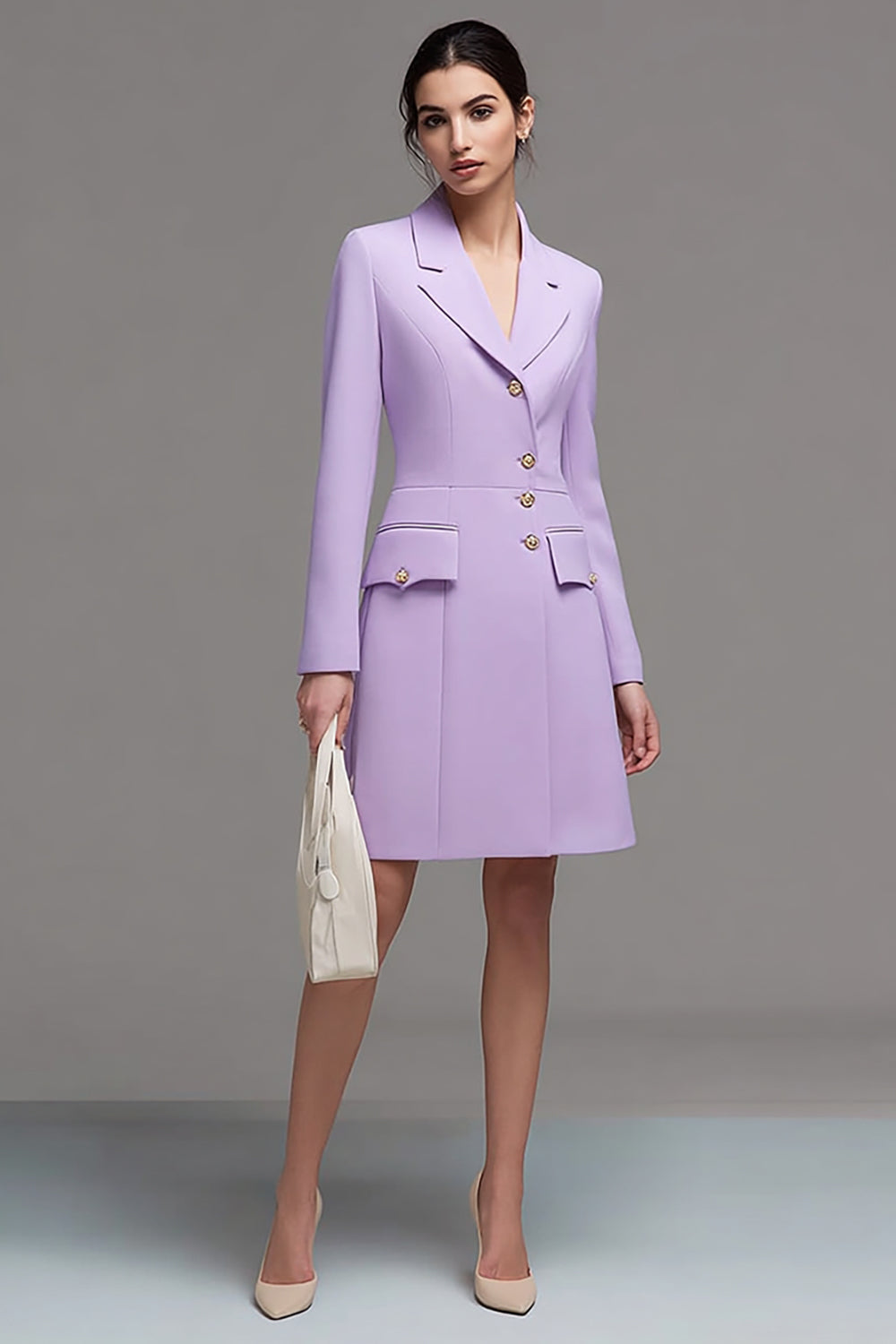 Lilac Short Notched Lapel Single Breasted Blazer Dress with Sleeves