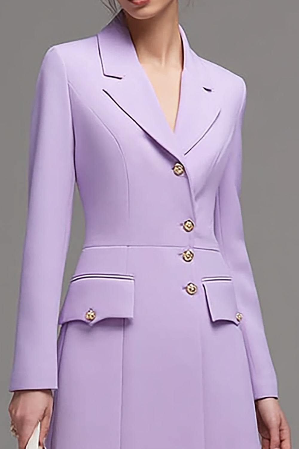 Lilac Short Notched Lapel Single Breasted Blazer Dress with Sleeves