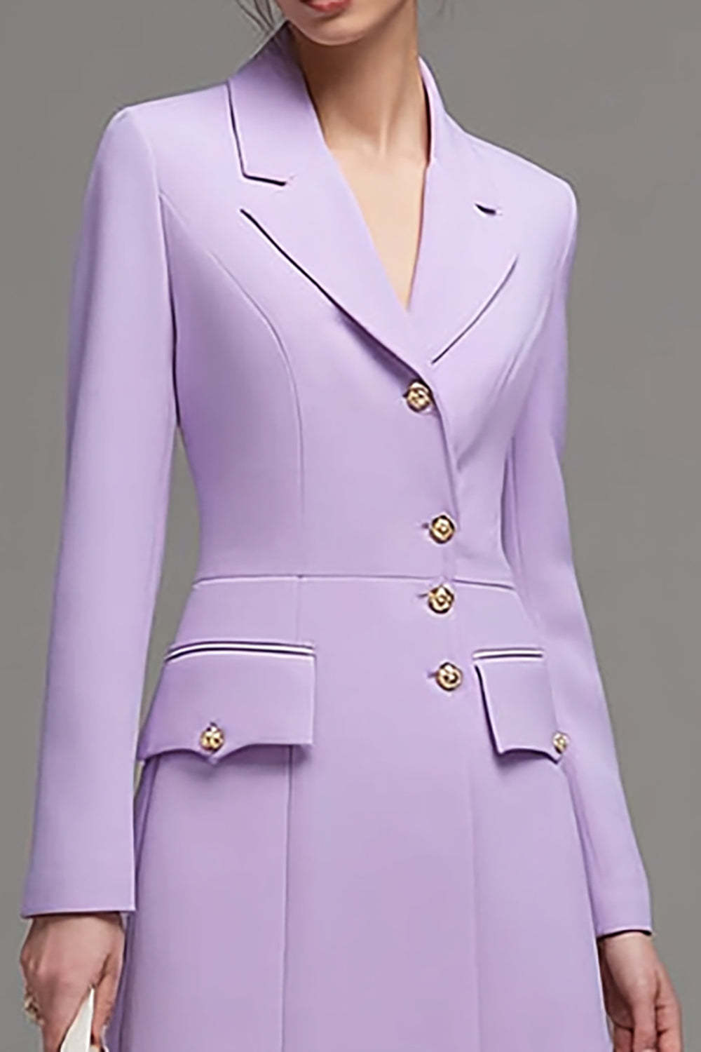 Lilac Short Notched Lapel Single Breasted Blazer Dress with Sleeves