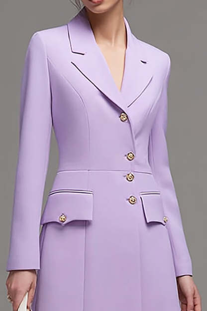 Lilac Short Notched Lapel Single Breasted Blazer Dress with Sleeves