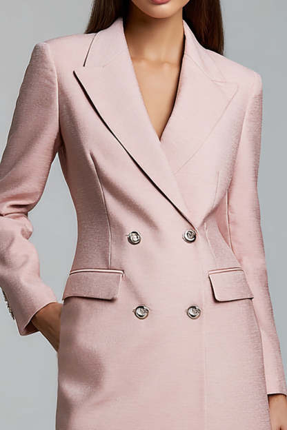 Pink Short Pencil Peak Lapel Double Breasted Blazer Dress with Sleeves