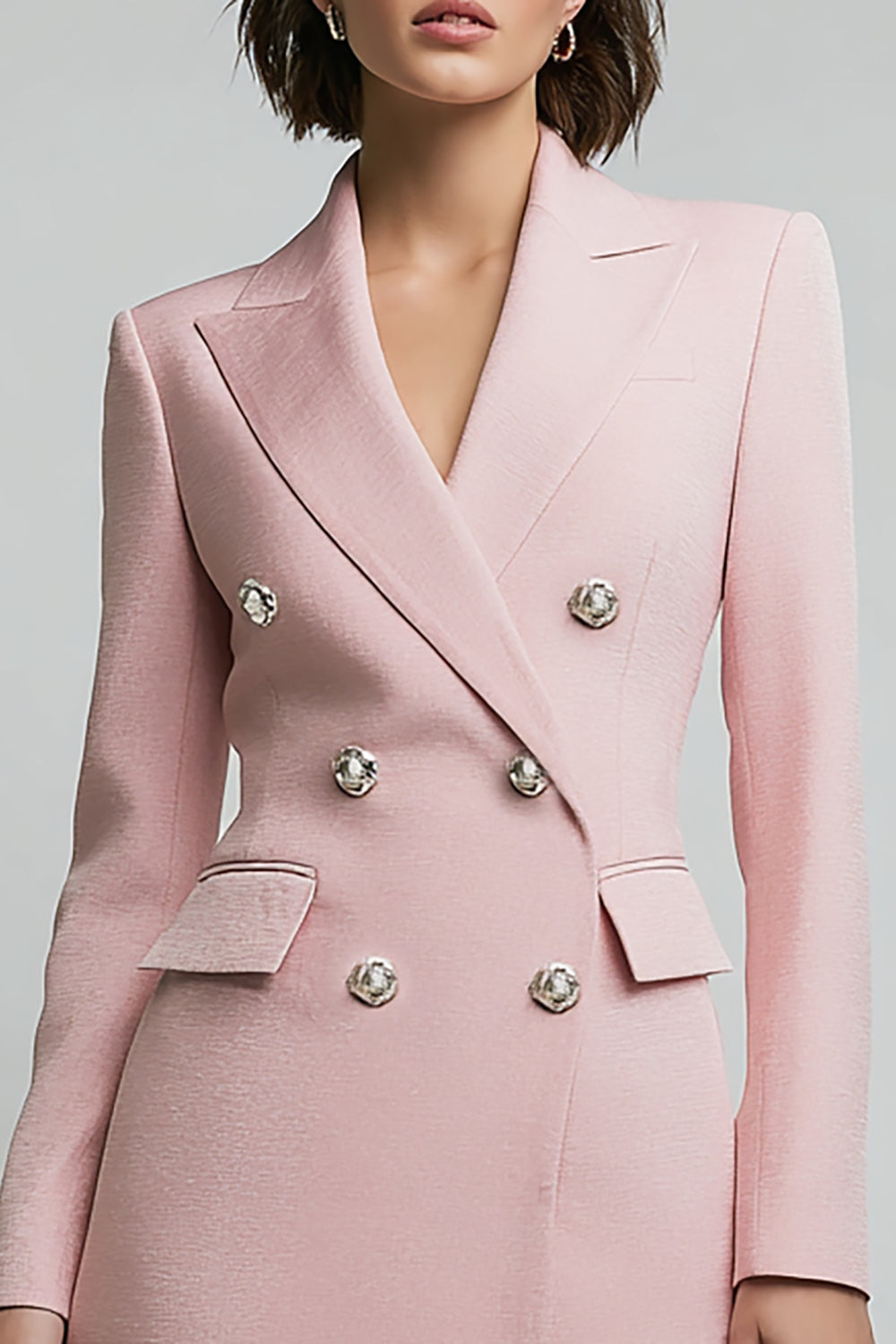 Pink Peak Lapel Double Breasted Short Pencil Blazer Dress