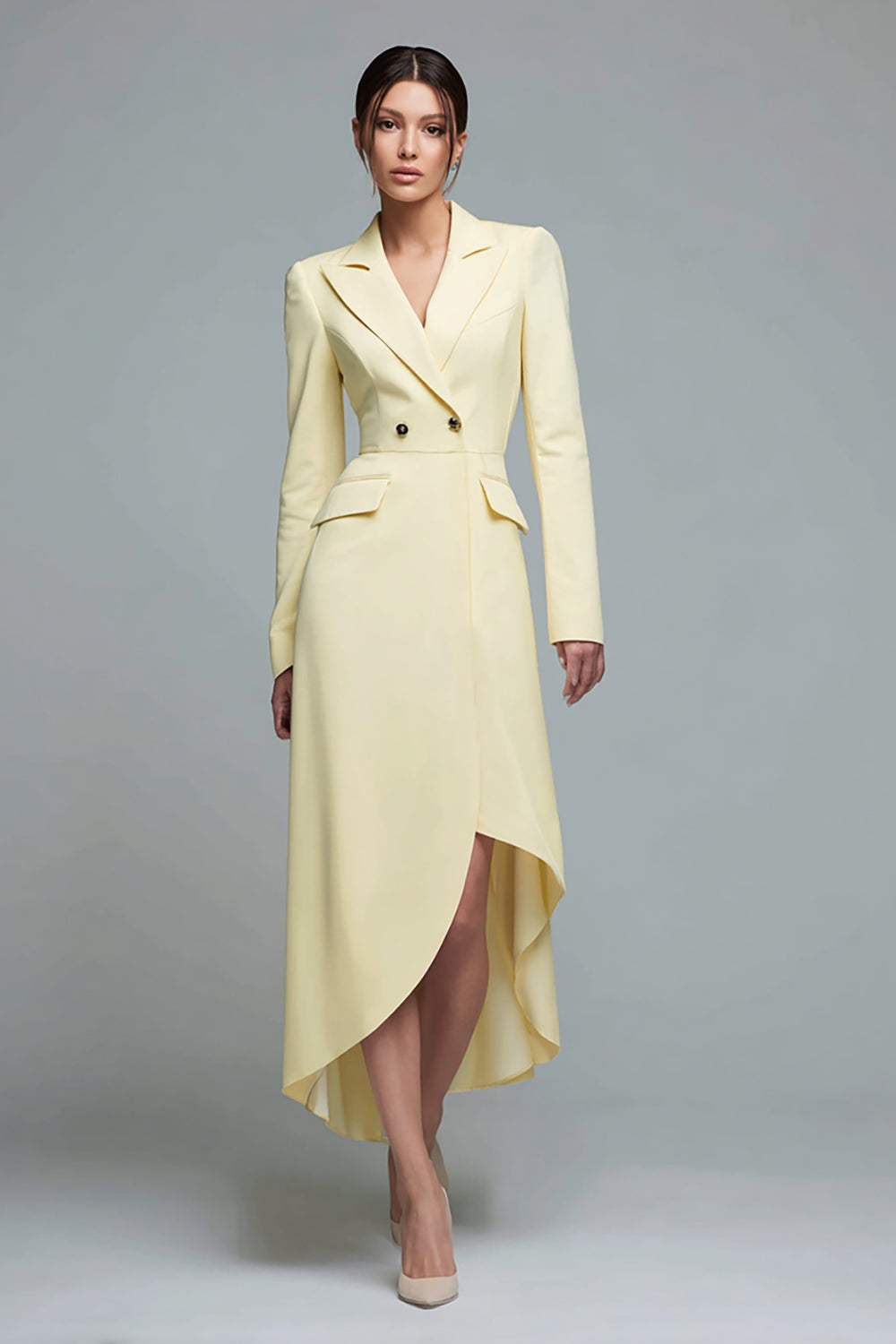 Peak Lapel High-Low Daffodil Long Sleeves Blazer Dress