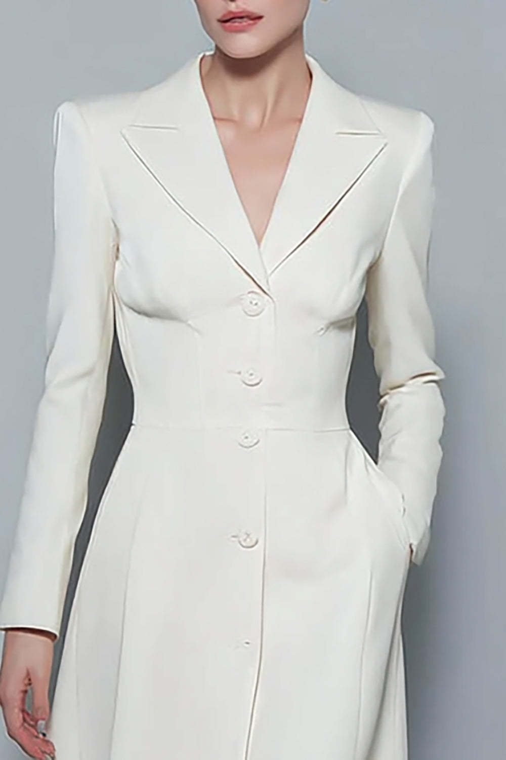 A Line Ivory Notched Lapel Short Blazer Dress with Pockets