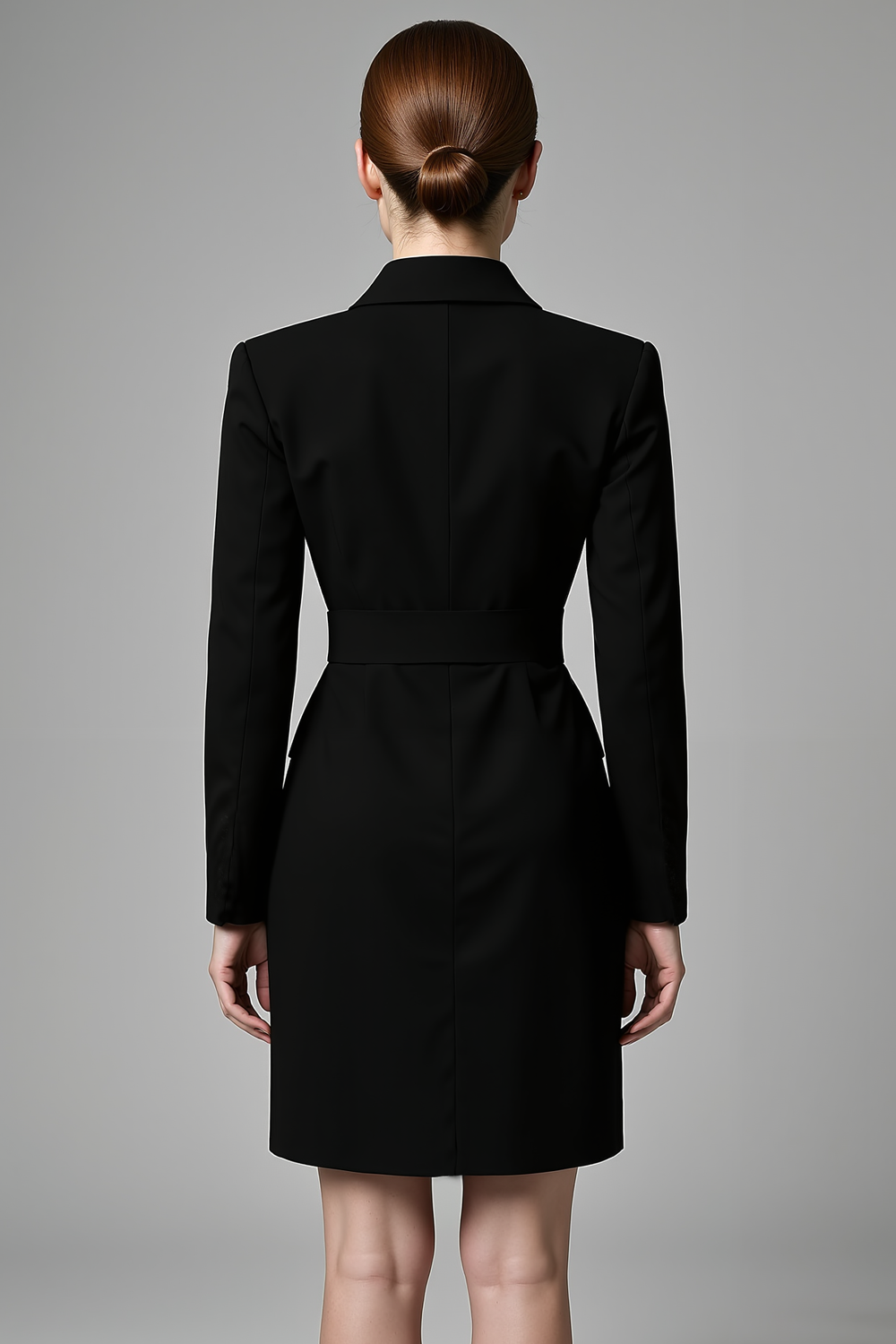 Black V Neck Long Sleeves Bodycon Short Blazer Dress with Belts