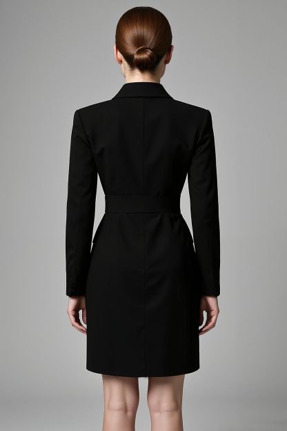 Black V Neck Long Sleeves Bodycon Short Blazer Dress with Belts