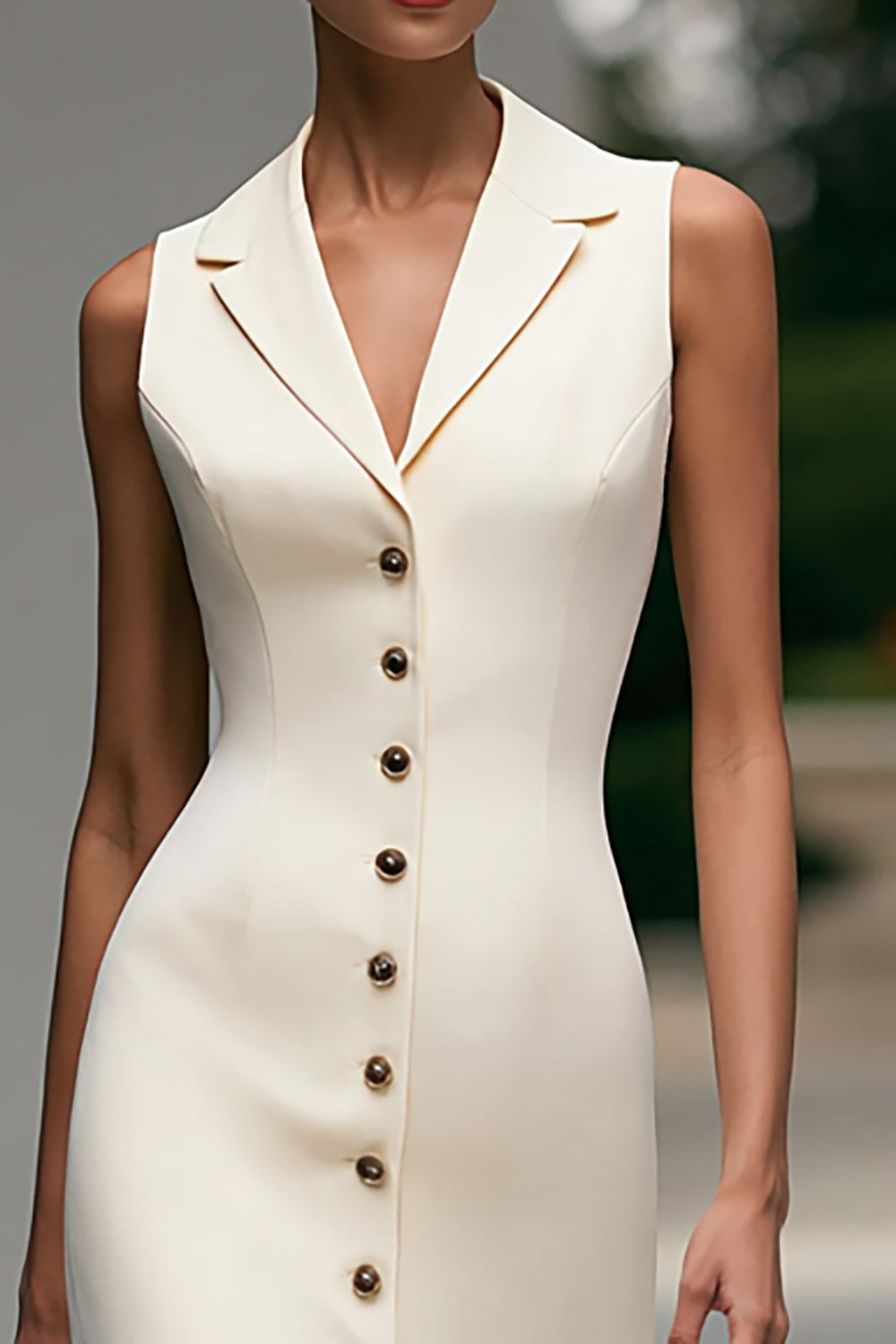 Midi Ivory Notched Lapel Pencil Single Breasted Blazer Dress