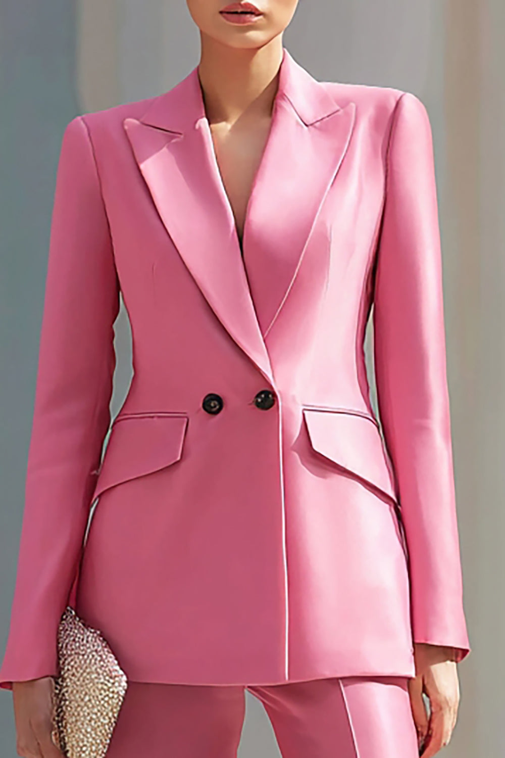 Pink 2 Piece Peak Lapel Long Sleeves Formal Business Suits