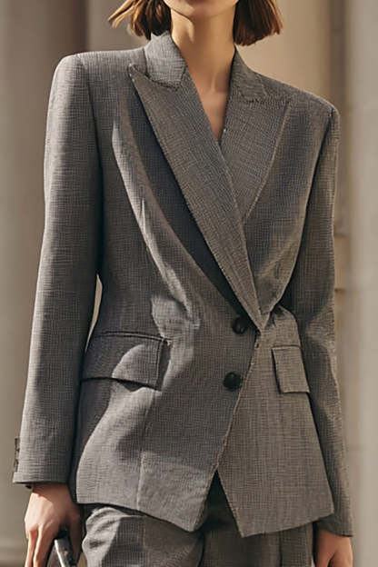 2 Piece Grey Single Breasted Peak Lapel Business Suits with Sleeves